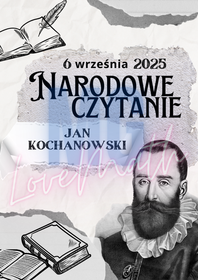 Narodowe czytanie 2025 - Jan Kochanowski - plakat, napisy, twórczość poety, dyplom, zakładki do książek