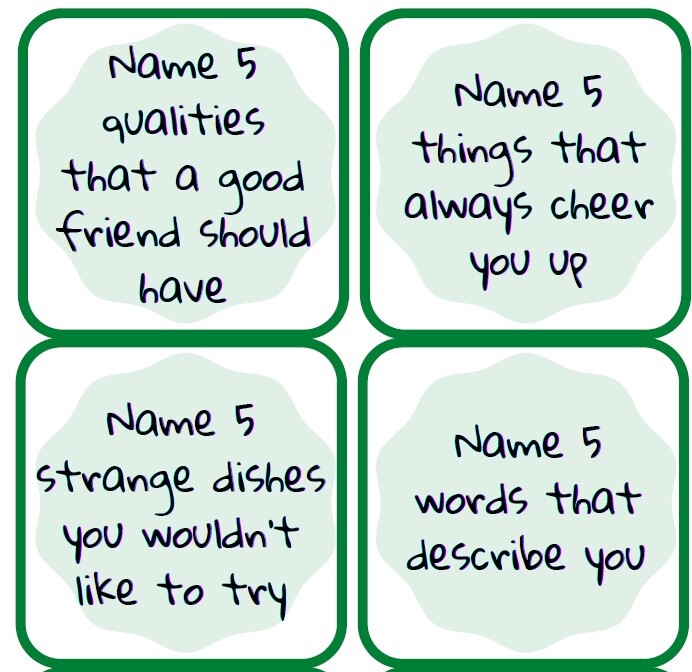 Angie's English Place - Name 5 - warm-up cards - online / offline