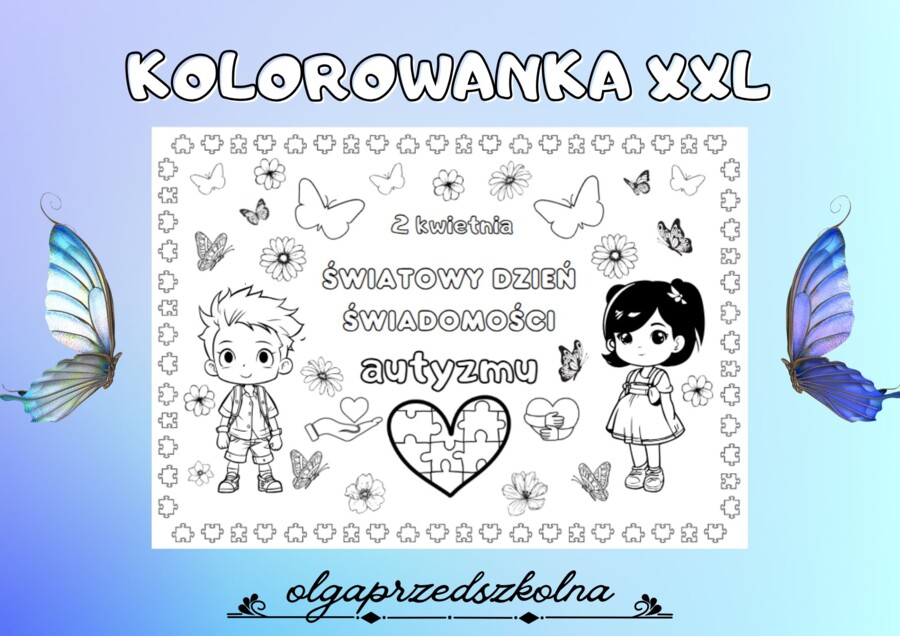 Kolorowanka xxl światowy dzień autyzmu 9 stron