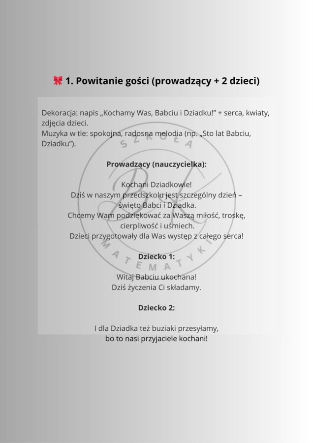 Scenariusz na dzień Babci i Dziadka dla przedszkolaków