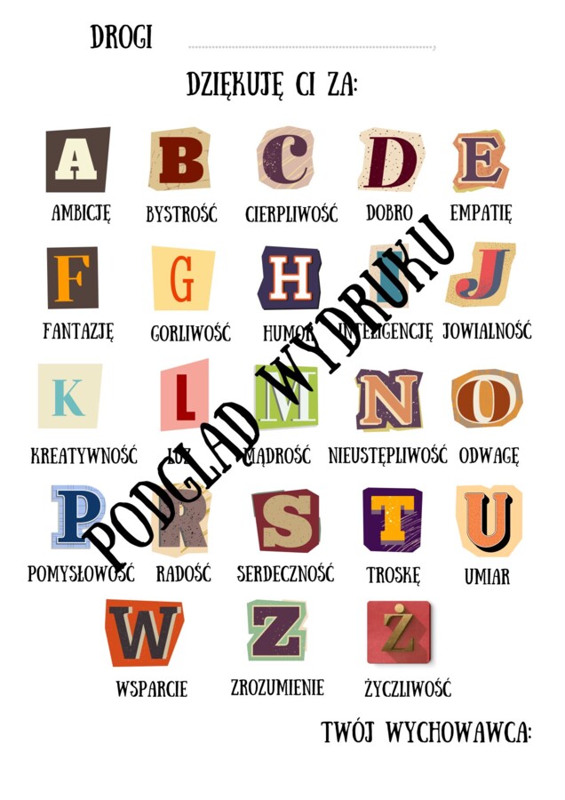 Podziękowania dla uczniów na koniec roku szkolnego - wersja uniwersalna.