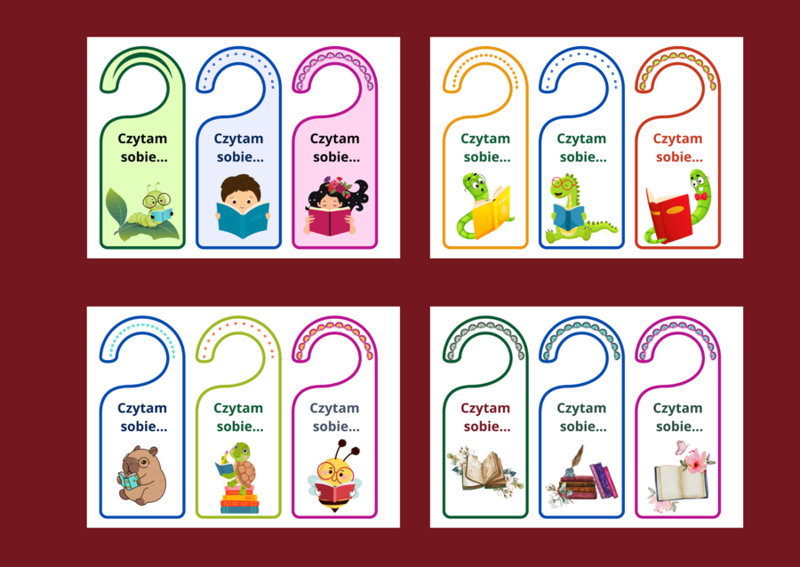 DZIEŃ KSIĄŻKI - zawieszki na drzwi - biblioteka - 12 szt.