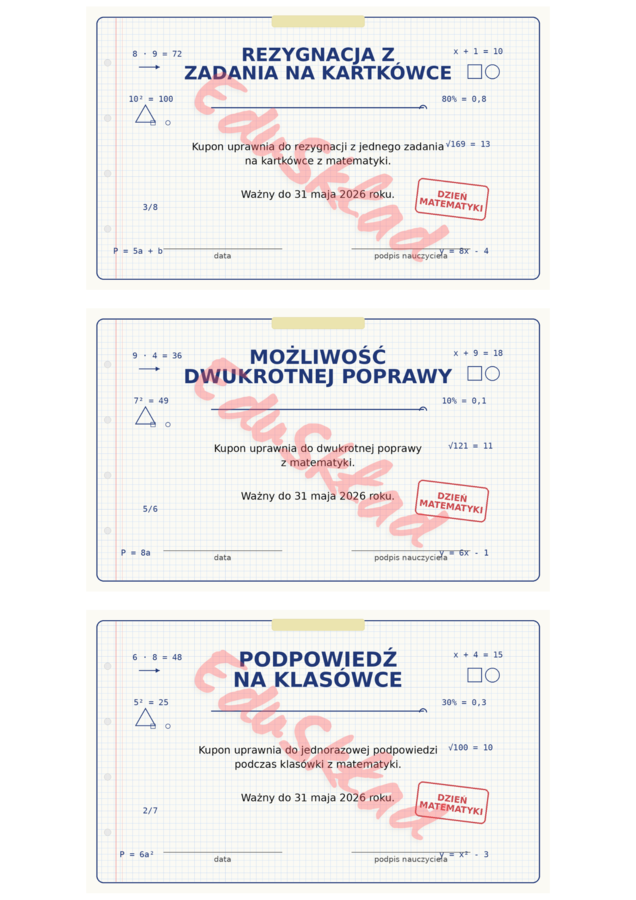 📘 Kupony motywacyjne na matematykę