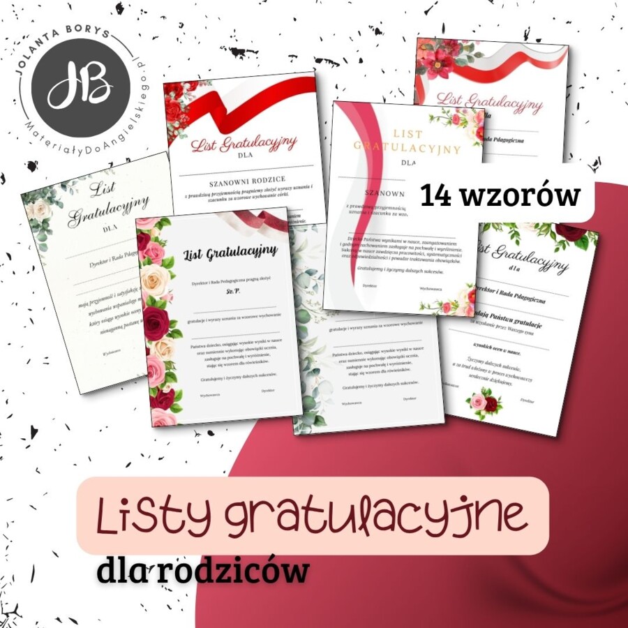 LIST GRATULACYJNY na zakończenie roku - dla rodziców