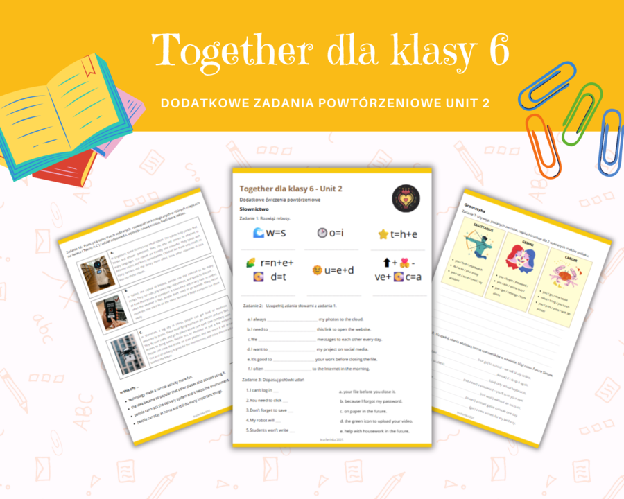 Together klasa 6 Unit 2 Dodatkowe zadania powtórzenie Słownictwo Gramatyka Komunikacja Nowe technologie Czas Przyszły Futur Simple Will Wyrażanie nadziei