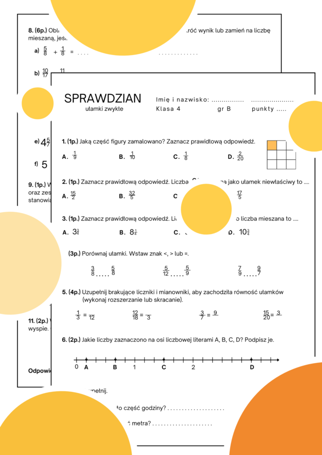 Sprawdzian - ułamki zwykłe. Klasa 4