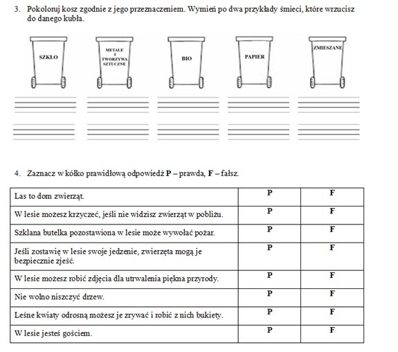 Sprawdzian z edukacji pzryrodniczej w klasie 3.