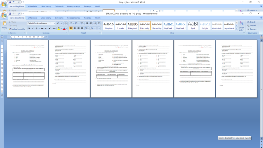 Sprawdzian "Z historią na Ty" klasa 4, 3 grupy