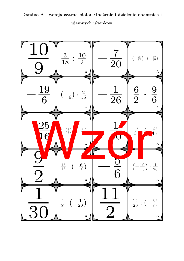 Domino - Mnożenie i dzielenie dodatnich i ujemnych ułamków | matematyka