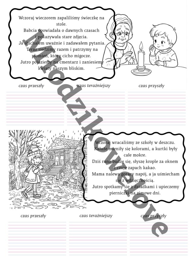 Czasy czasownika na cztery pory roku w zadaniach