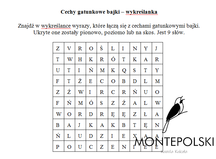 Wykreślanka - cechy gatunkowe bajki