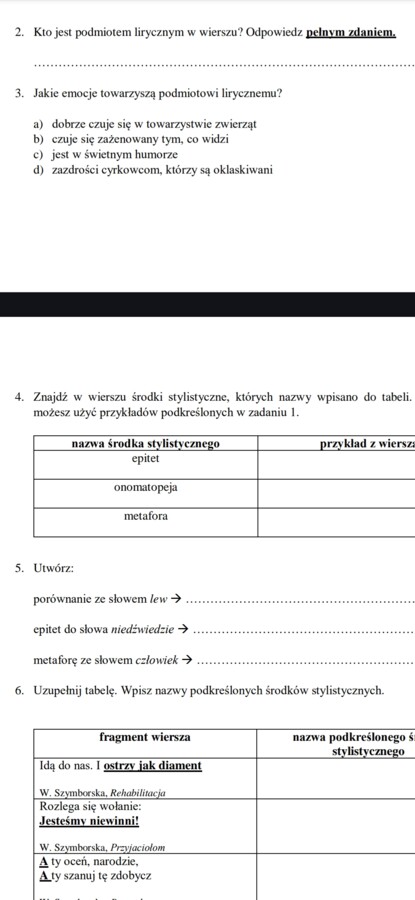 Poezja i środki stylistyczne - sprawdzian dla kl. 6
