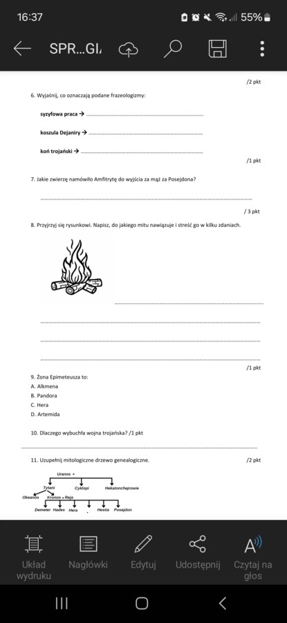 Sprawdzian - mitologia grecka