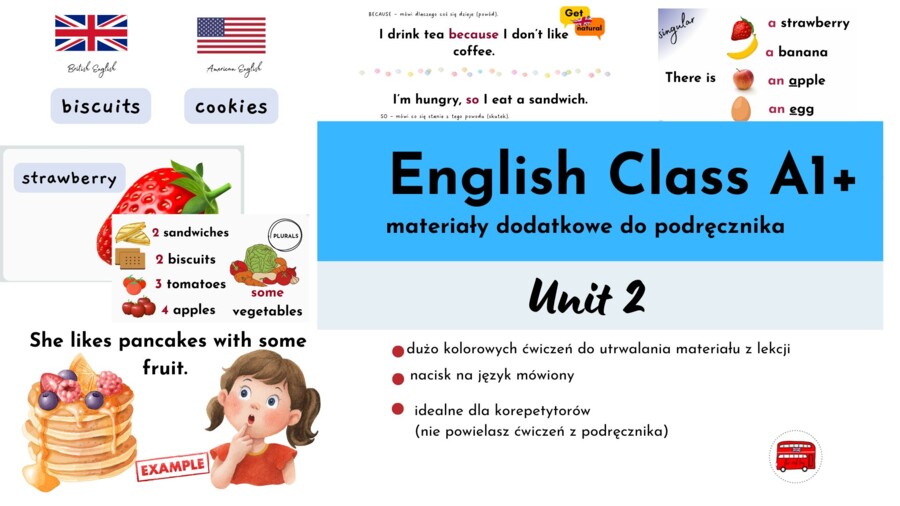 English Class A1+, unit 2, materiały dodatkowe, rzeczowniki policzalne i niepoliczalne, no-prep