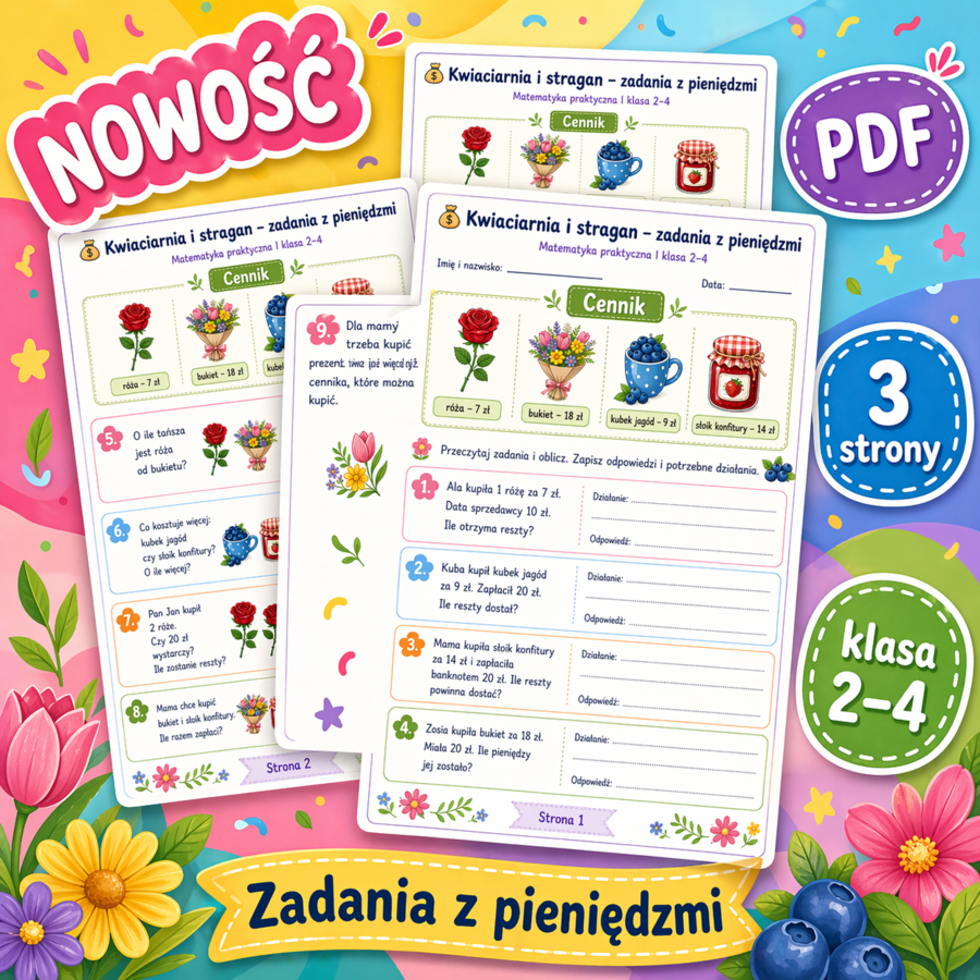 Kwiaciarnia i stragan – zadania z pieniędzmi