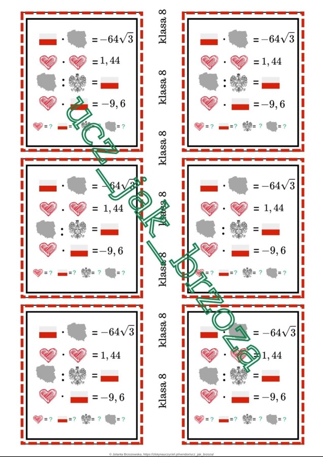 Zagadki obrazkowe, łamigłówki, 11 listopada, święto niepodległości, działania na liczbach