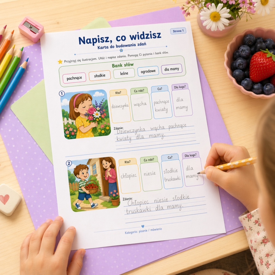 Napisz, co widzisz. Karta do budowania zdań