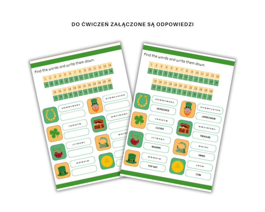 Saint Patrick's Day for Young Learners - Dzień Świętego Patryka dla uczniów klasy 1-2, zestaw, karty pracy, ćwiczenia na słownictwo, części garderoby, przyimki miejsca,