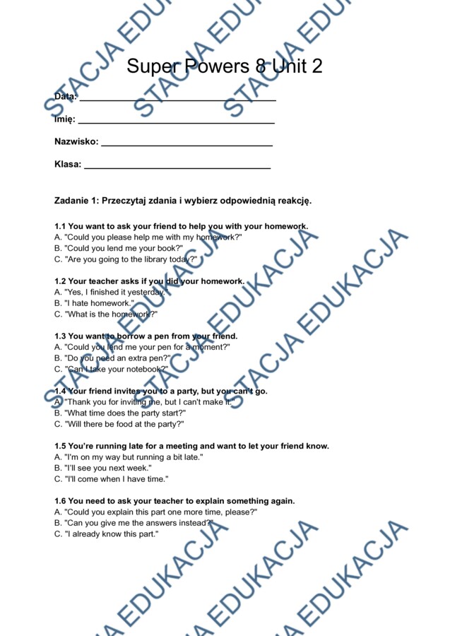 Super Powers 8 Unit 2 - powtórka do sprawdzianu