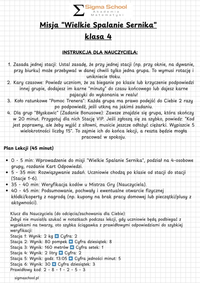 Misja "Wielkie Spalanie Sernika"  klasa 4 Stacja zadaniowa  Escape Room