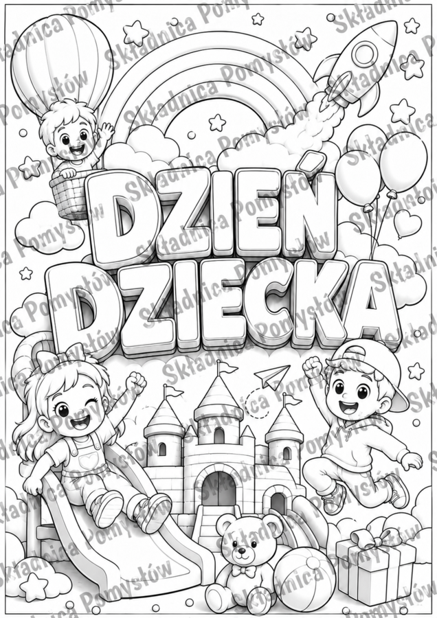 DZIEŃ DZIECKA - pakiet: kolorowanka XXL (4xA4) + miniatura A4; plakat, karta pracy, dekoracja, gazetka, lekcja wychowawcza