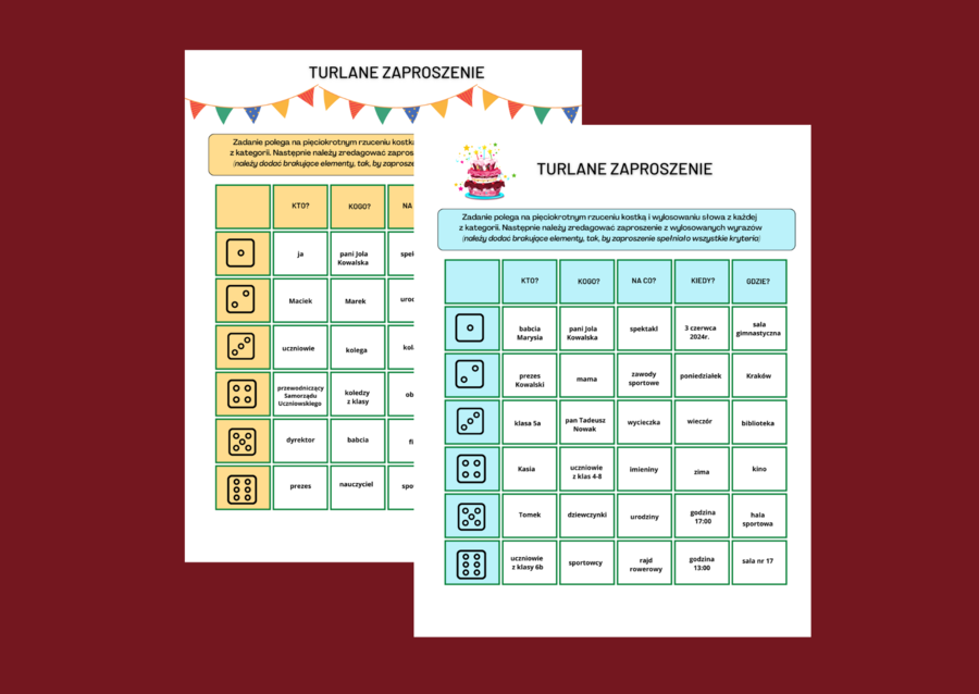 Turlane ZAPROSZENIE - kl. 4-8 - ćwiczenia redakcyjne