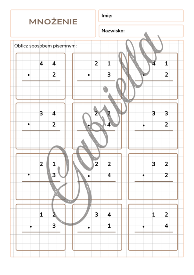 Karta pracy mnożenie pisemne klasa 4