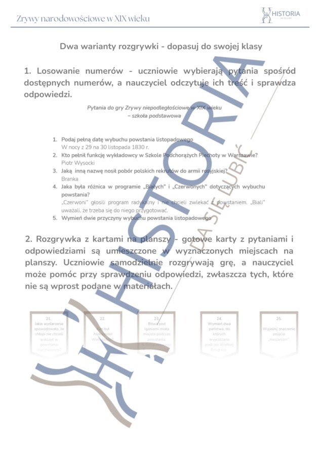 Gra planszowa - Zrywy narodowościowe w XIX wieku