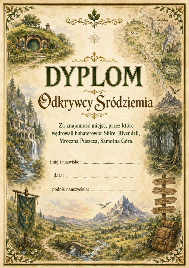 Hobbit dyplomy / certyfikaty kolorowe