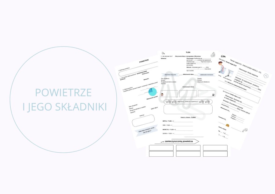 Powietrze i jego składniki - 4 karty notatek