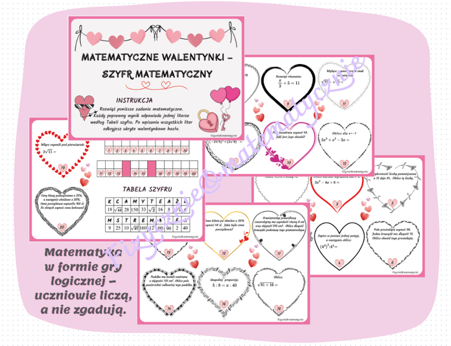 Matematyczne Walentynki – szyfr matematyczny | klasy 7–8