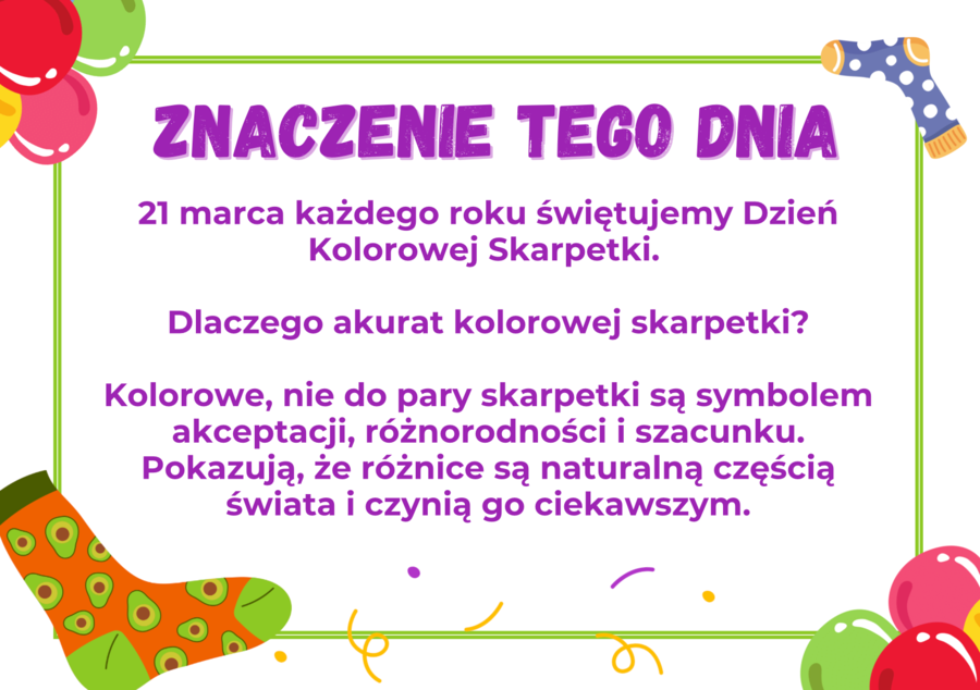 21 kwietnia DZIEŃ KOLOROWEJ SKARPETKI - gazetka szkolna