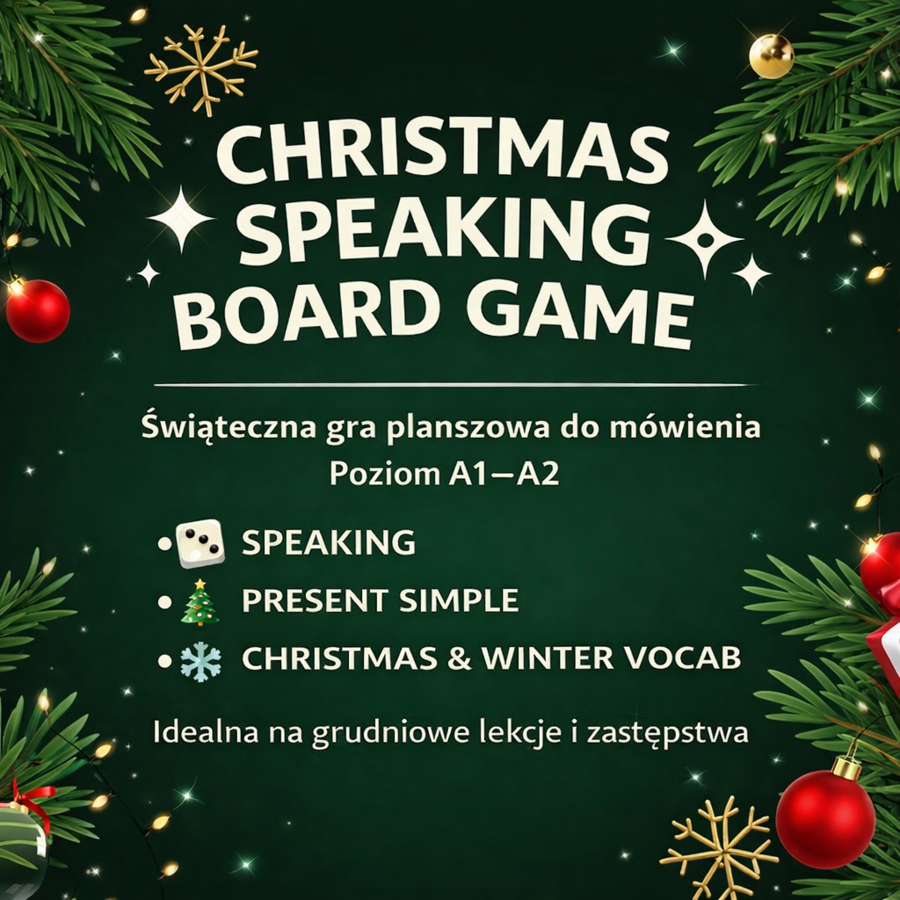 Christmas Speaking Board Game | Gra planszowa do mówienia – święta, Present Simple | A1–A2