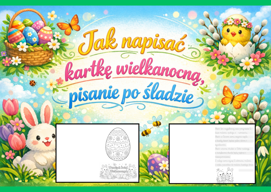 Jak napisać kartkę wielkanocną? Pisanie po śladzie + kolorowanka