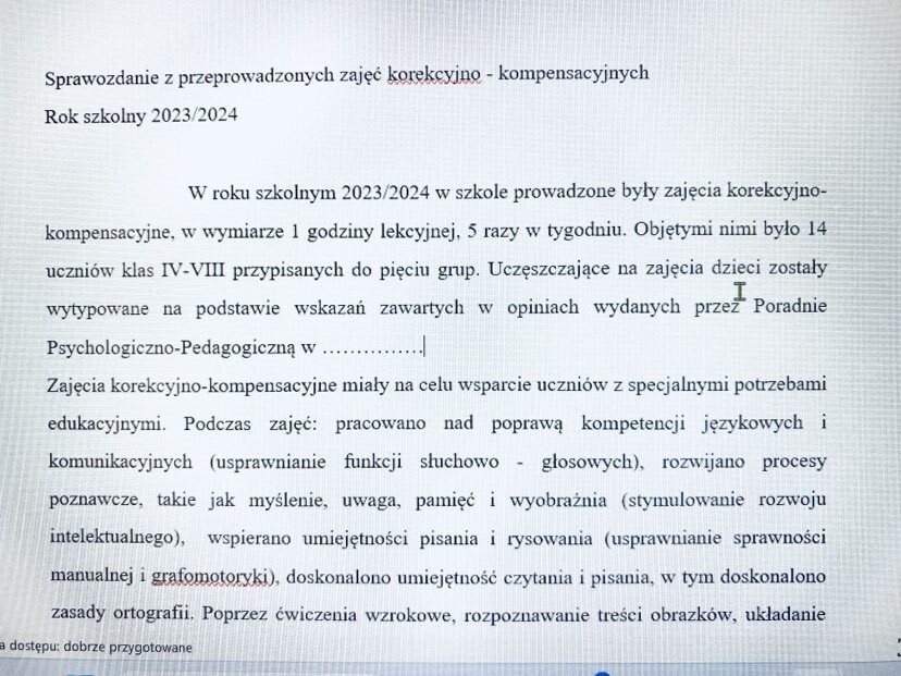 Sprawozdanie z zajęć korekcyjno - kompensacyjnych.