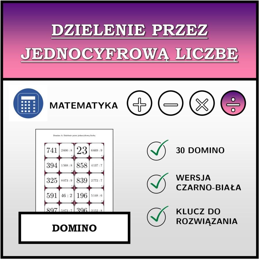 Domino - Dzielenie przez jednocyfrową liczbę | matematyka