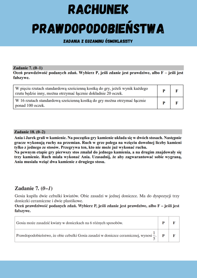 Rachunek prawdopodobieństwa - zadania z egzaminu ósmoklasisty CKE