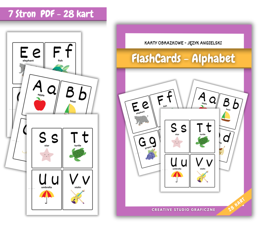 Karty Edukacyjne FLASHCARDS - nauka angielskiego Alfabetu