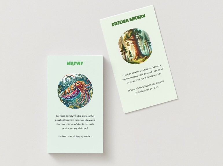 Karty z ciekawostkami o zwierzętach i roślinach