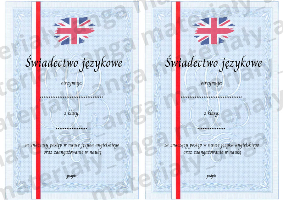 Zabawne świadectwo, podziękowanie, koniec roku, język angielski