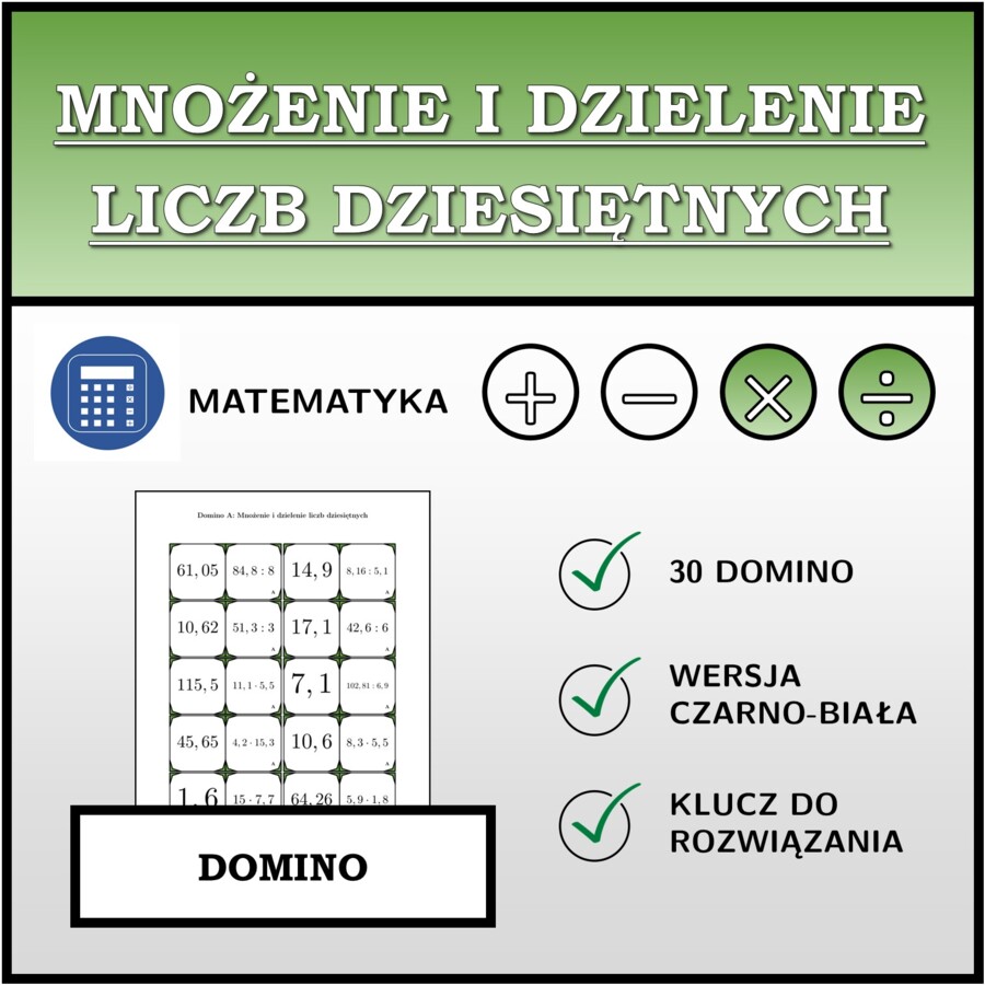 Domino - Mnożenie i dzielenie liczb dziesiętnych | matematyka