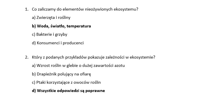 Test- ekologia i ochrona środowiska