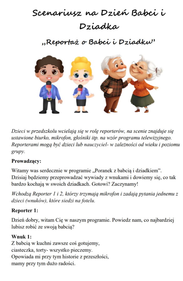 Scenariusz na Dzień Babci i Dziadka pt. "Reportaż o Babci i Dziadku"