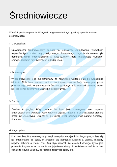Średniowiecze – Najważniejsze Zagadnienia – Karty Pracy dla Maturzystów