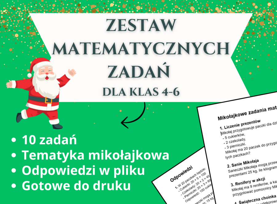 Matematyczne wyzwania Mikołaja 🎅❄️📐 – Zestaw zadań dla klas 4-6