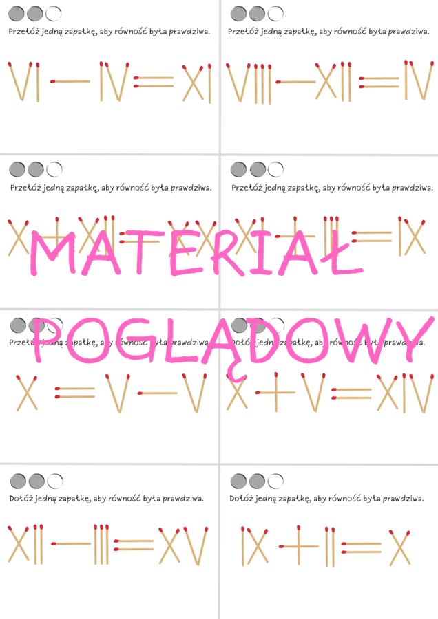 Łamigłówki matematyczne - zapałki. Zagadki klasa 4, klasa 5, klasa 6, klasa 7, klasa 8