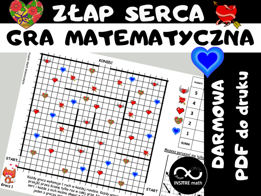 DARMOWA Gra Matematyczna – Złap Serca. Gra logiczna. Matematyczne Walentynki.
