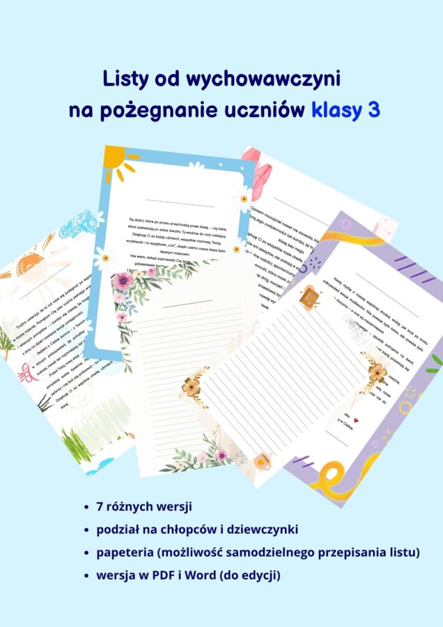 Listy od wychowawczyni na pożegnanie klasy 3