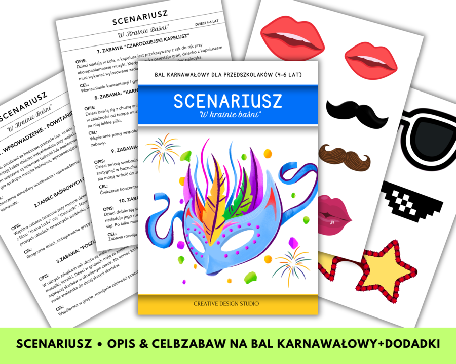 Scenariusz 10ciu Zabaw na Bal Karnawałowy dla Przedszkolaków + Dodatki do Fotobudki