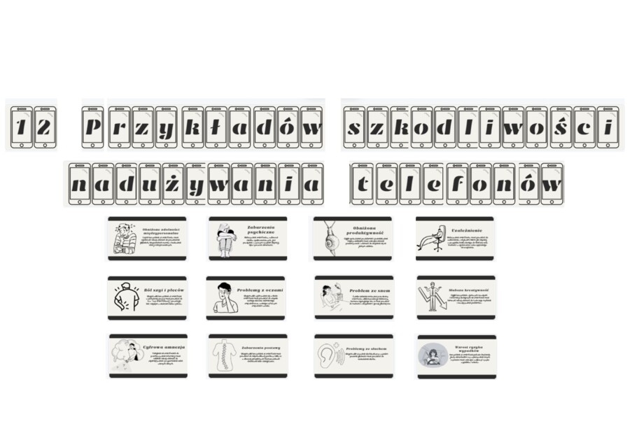 Gazetka szkolna na temat skutków nadużywania telefonów - 12 przykładów szkodliwości nadużywania telefonów/ Gazetka szkolna na temat uzależnienia od telefonów